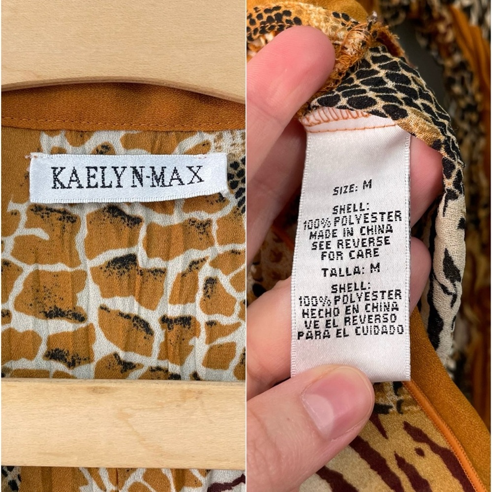 Kaelyn Max | 90s Orange Animal Print Frilly Ruffle Long-Sleeve Blouse - Picture 6 of 7